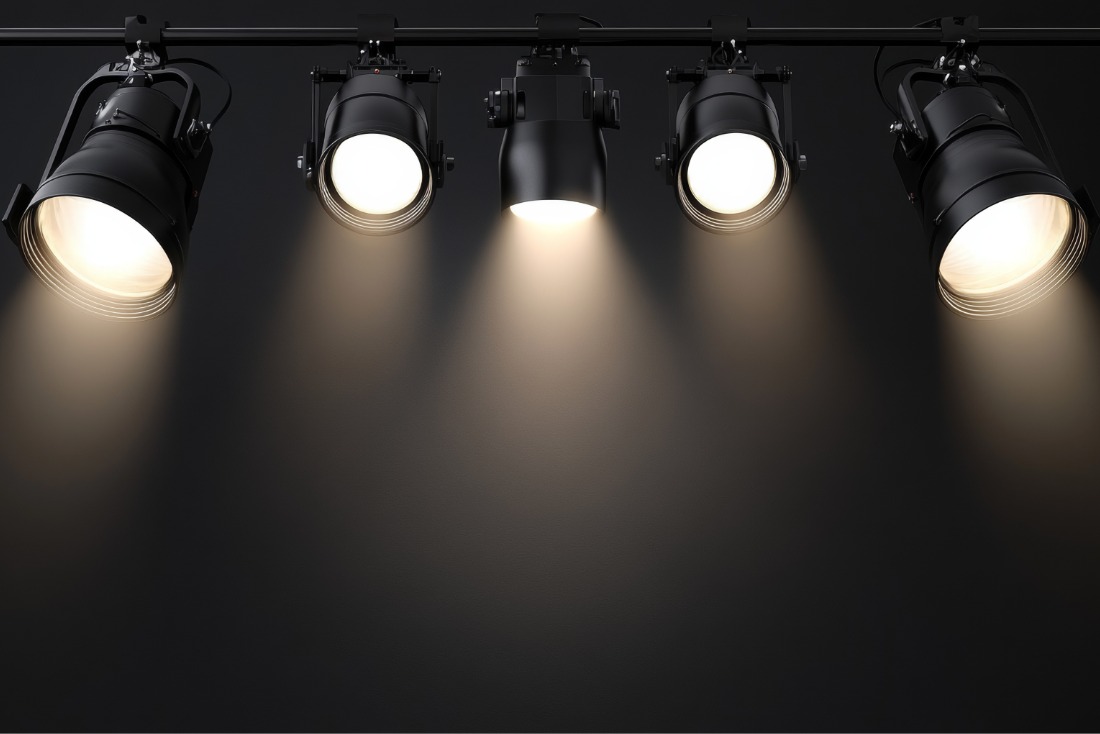 Track lights showing different LED beam angles on a wall
